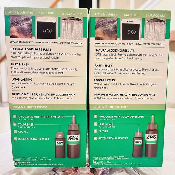 2pk Just for Men H-55 REAL BLACK Hair color Shampoo-In Haircolor Kit - Picture 2 of 6